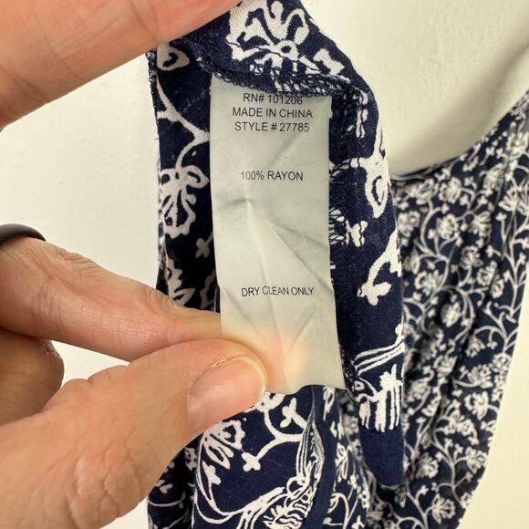 Soft Surroundings Navy & White Floral 100% Rayon Cami Shift Midi Slip Dress - Picture 8 of 8